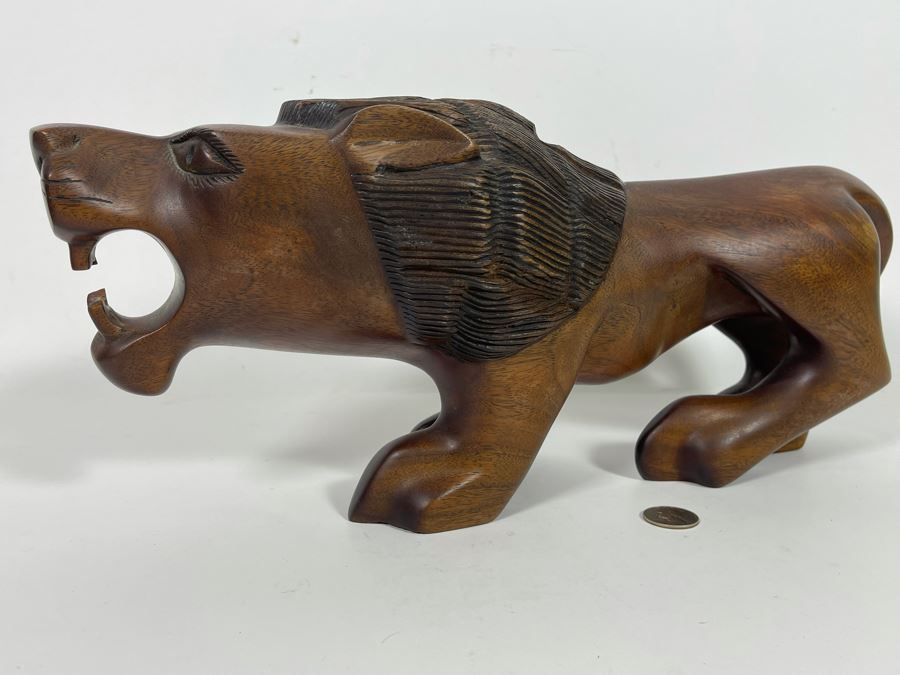 Hand Carved Lion Sculpture From The Gambia West Africa 17W X 5D X 7H [Photo 7]