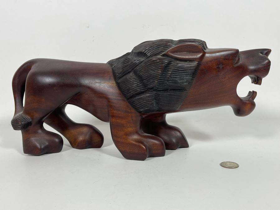 Hand Carved Lion Sculpture From The Gambia West Africa 17W X 5D X 7H [Photo 14]