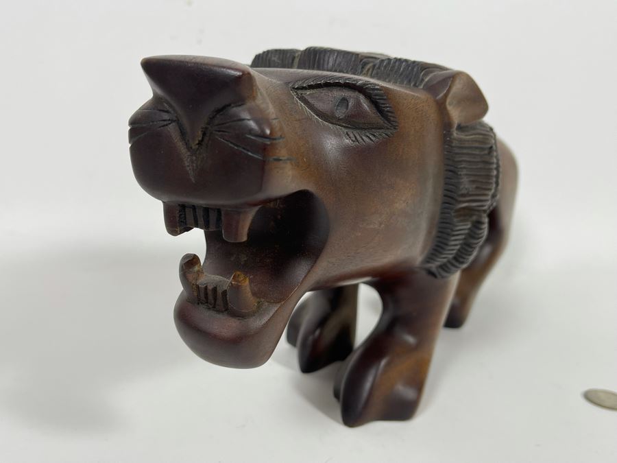 Hand Carved Lion Sculpture From The Gambia West Africa 17W X 5D X 7H [Photo 11]