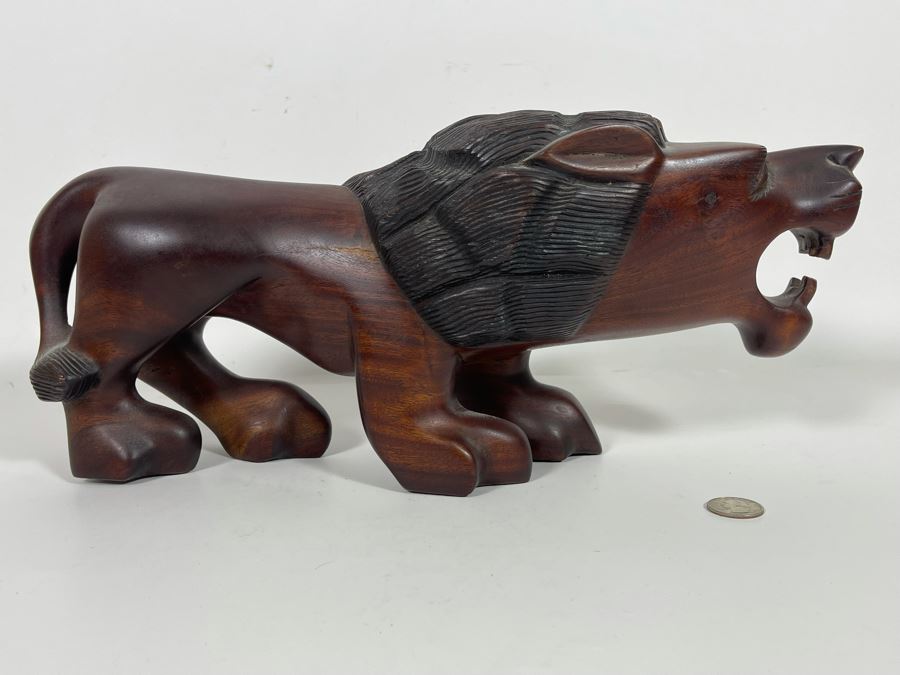 Hand Carved Lion Sculpture From The Gambia West Africa 17W X 5D X 7H [Photo 13]