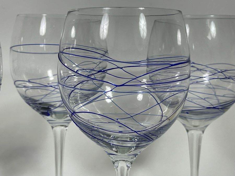 (5) Handblown Art Glass Stemware Glasses 8H, Mid-Century Cheese Slicer From Sweden And Pair Of Wooden Salt & Pepper Shakers [Photo 9]