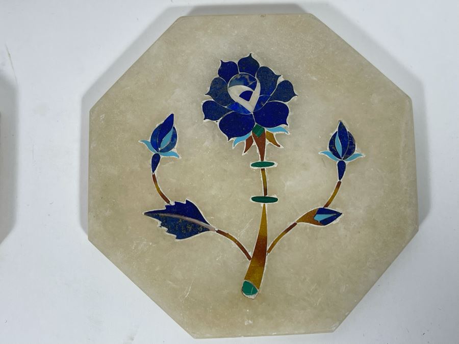 (4) Inlaid Precious Stone Coasters And (1) Box Filled With Various Foreign Coins [Photo 8]