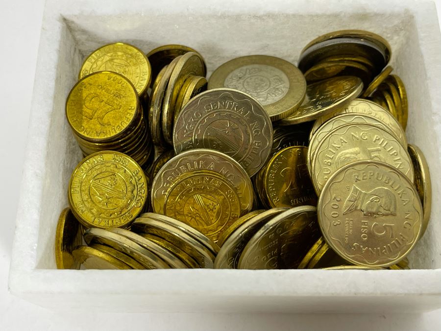 (4) Inlaid Precious Stone Coasters And (1) Box Filled With Various Foreign Coins [Photo 10]
