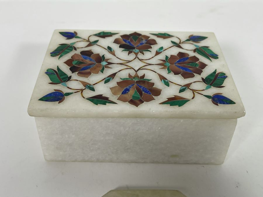 (4) Inlaid Precious Stone Coasters And (1) Box Filled With Various Foreign Coins [Photo 11]