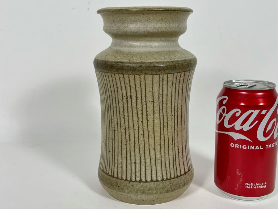 Signed Mid-Century Studio Pottery Vase 8H [Photo 2]