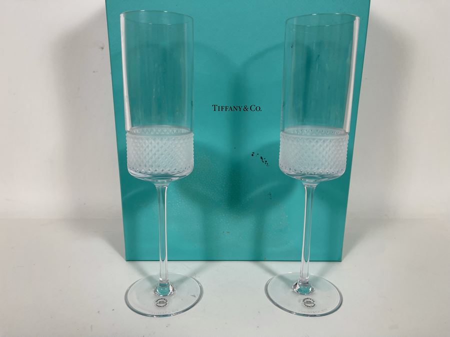Pair Of Tiffany & Co Crystal Champagne Glasses With Original Box 10H [Photo 4]