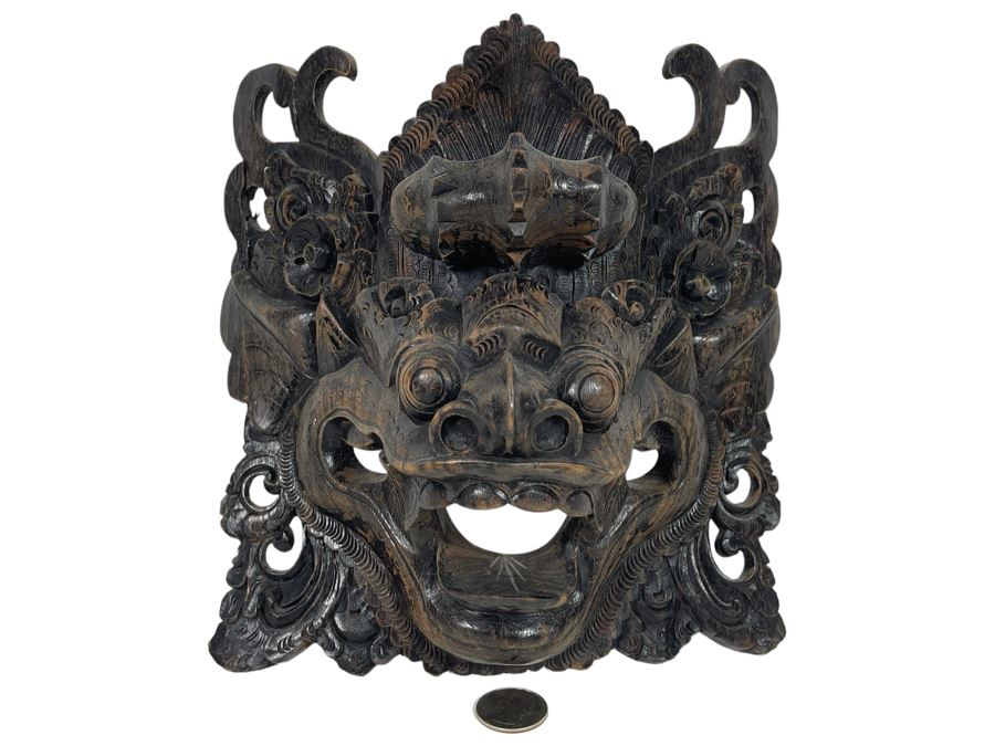Hand Carved Wooden Far Eastern Mask 8W X 9H X 4D