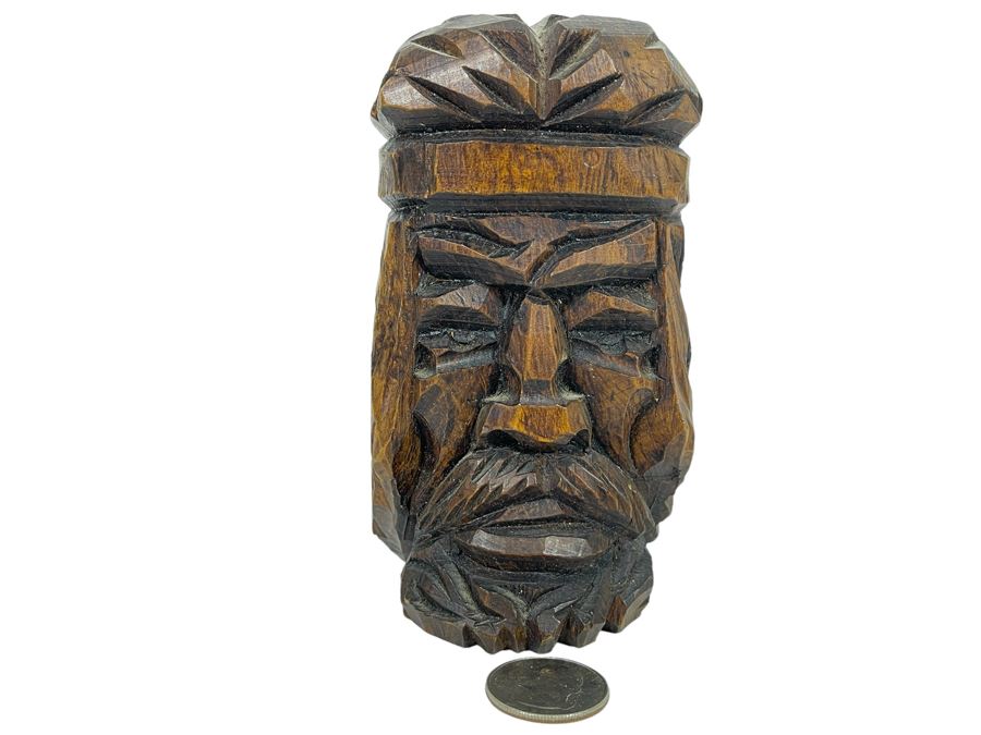 Small Hand Carved Wooden Face Sculpture 5H [Photo 1]
