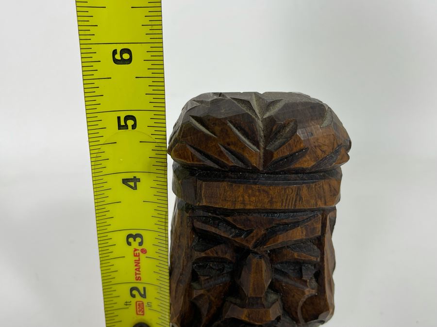 Small Hand Carved Wooden Face Sculpture 5H [Photo 7]