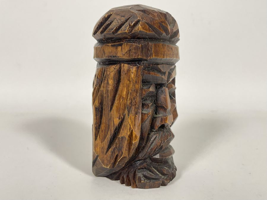 Small Hand Carved Wooden Face Sculpture 5H [Photo 4]