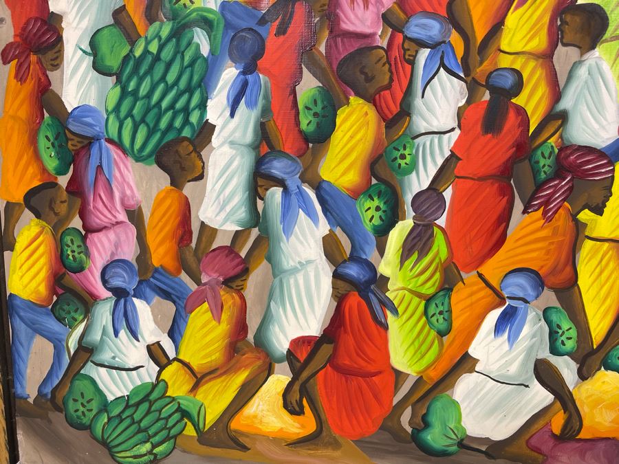 Felix Jean (Haitian, 1929-1978) Large Original Oil Painting On Masonite 24 X 48 [Photo 5]