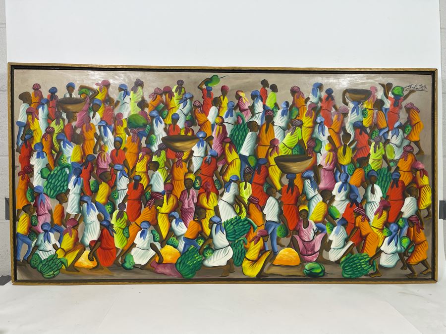 Felix Jean (Haitian, 1929-1978) Large Original Oil Painting On Masonite 24 X 48 [Photo 3]