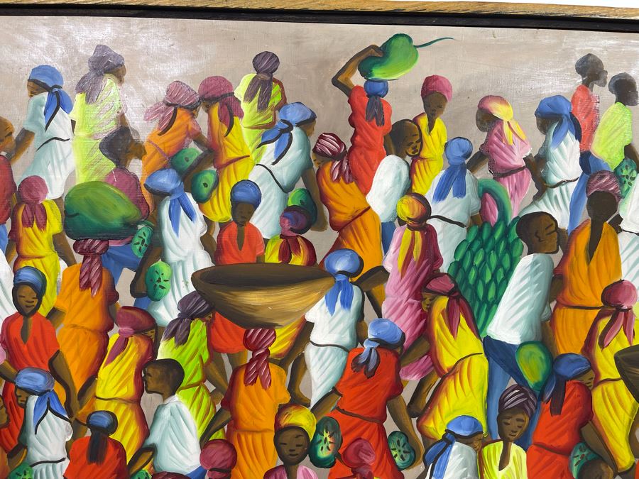 Felix Jean (Haitian, 1929-1978) Large Original Oil Painting On Masonite 24 X 48 [Photo 7]