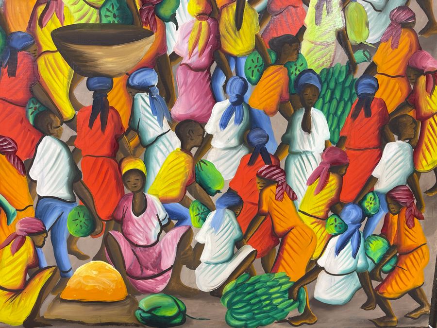 Felix Jean (Haitian, 1929-1978) Large Original Oil Painting On Masonite 24 X 48 [Photo 8]