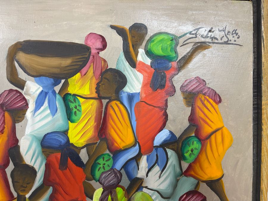 Felix Jean (Haitian, 1929-1978) Large Original Oil Painting On Masonite 24 X 48 [Photo 9]