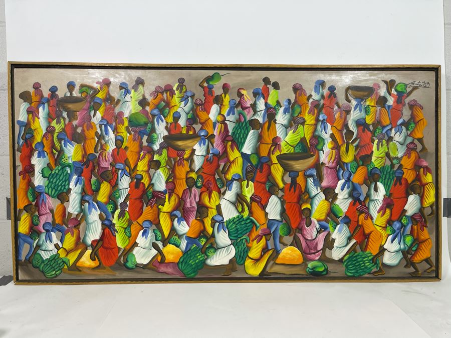 Felix Jean (Haitian, 1929-1978) Large Original Oil Painting On Masonite 24 X 48 [Photo 2]