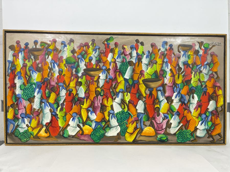 Felix Jean (Haitian, 1929-1978) Large Original Oil Painting On Masonite 24 X 48 [Photo 4]