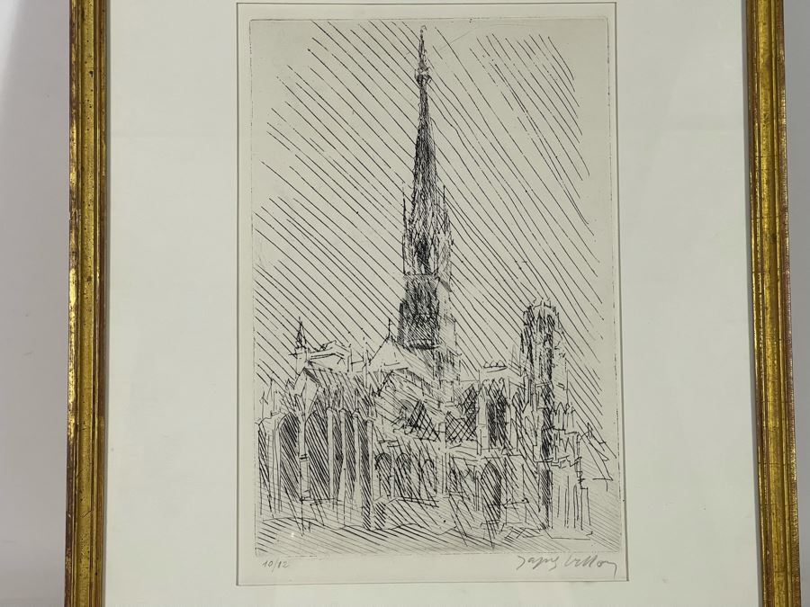 Jacques Villon (1875-1963) 1948 Limited Edition Cubism Etching Titled 'La Cathedrale De Rouen' 10 Of 12 Hand Signed Purchased In 1973 At M. Knoedler & Co New York, NY Framed 15.5 X 20.5 [Photo 13]