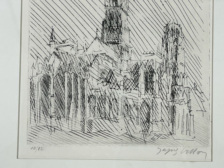 Jacques Villon (1875-1963) 1948 Limited Edition Cubism Etching Titled 'La Cathedrale De Rouen' 10 Of 12 Hand Signed Purchased In 1973 At M. Knoedler & Co New York, NY Framed 15.5 X 20.5 [Photo 11]