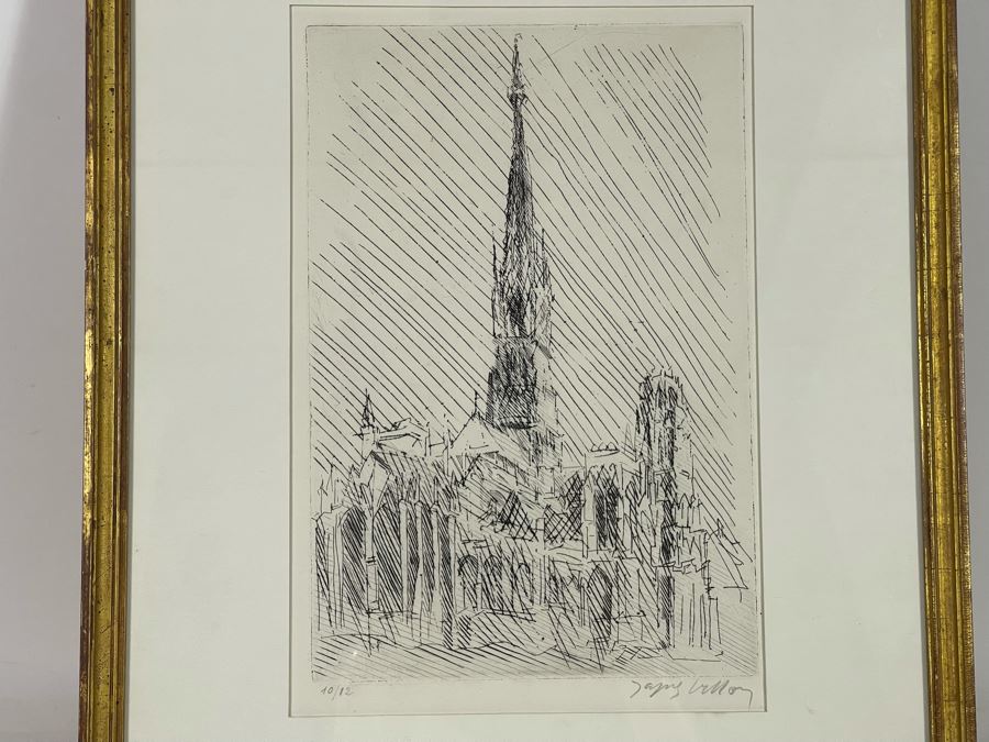Jacques Villon (1875-1963) 1948 Limited Edition Cubism Etching Titled 'La Cathedrale De Rouen' 10 Of 12 Hand Signed Purchased In 1973 At M. Knoedler & Co New York, NY Framed 15.5 X 20.5 [Photo 12]