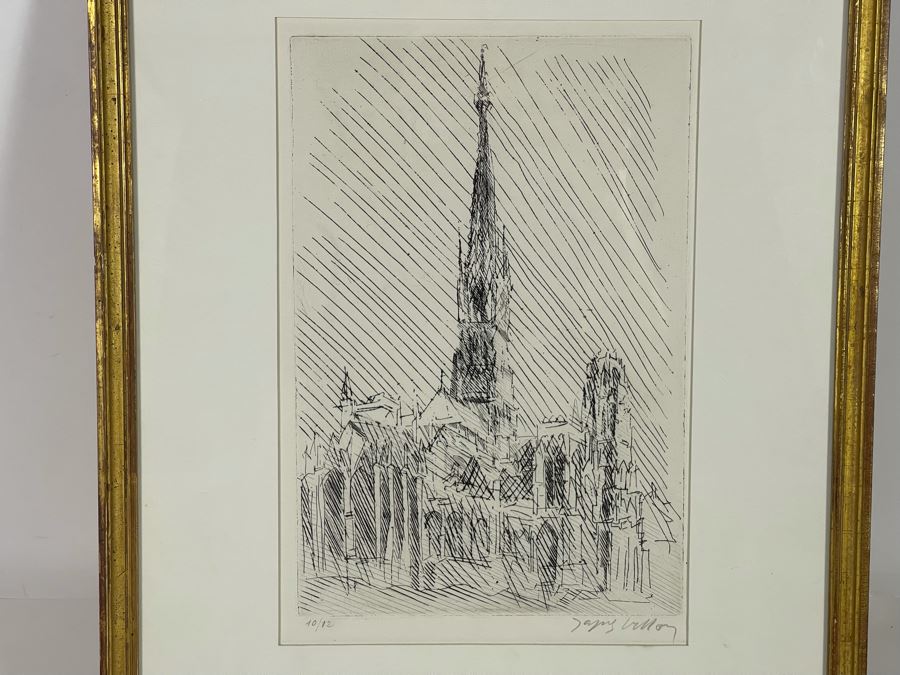 Jacques Villon (1875-1963) 1948 Limited Edition Cubism Etching Titled 'La Cathedrale De Rouen' 10 Of 12 Hand Signed Purchased In 1973 At M. Knoedler & Co New York, NY Framed 15.5 X 20.5 [Photo 7]
