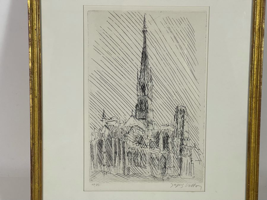 Jacques Villon (1875-1963) 1948 Limited Edition Cubism Etching Titled 'La Cathedrale De Rouen' 10 Of 12 Hand Signed Purchased In 1973 At M. Knoedler & Co New York, NY Framed 15.5 X 20.5 [Photo 8]
