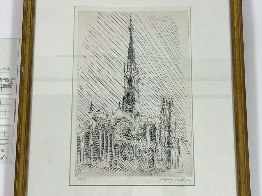 Jacques Villon (1875-1963) 1948 Limited Edition Cubism Etching Titled 'La Cathedrale De Rouen' 10 Of 12 Hand Signed Purchased In 1973 At M. Knoedler & Co New York, NY Framed 15.5 X 20.5 [Photo 4]