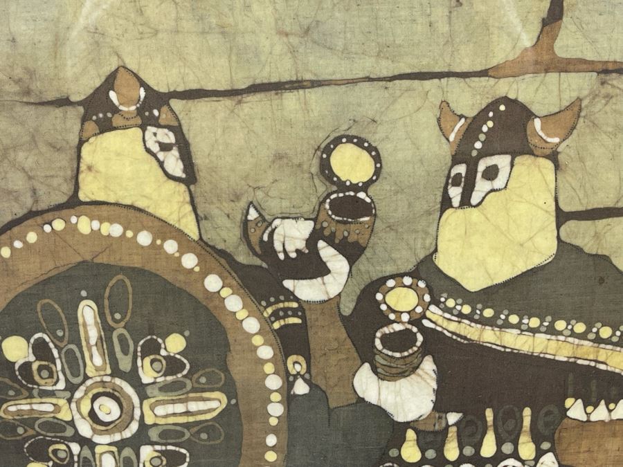 Vintage 1970s Original Icelandic Batik Painting Framed Signed KS 25.5 X 34 [Photo 5]