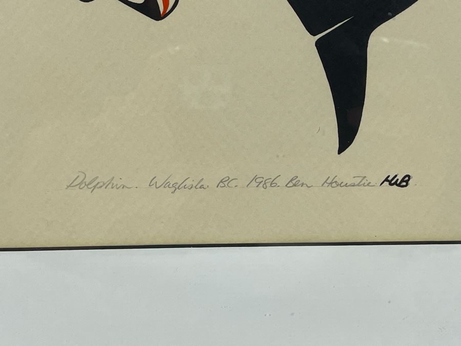 Vintage 1986 Ben Houstie BC Ink Drawing Of Dolphin Framed Frame Measures 13 X 17 [Photo 6]