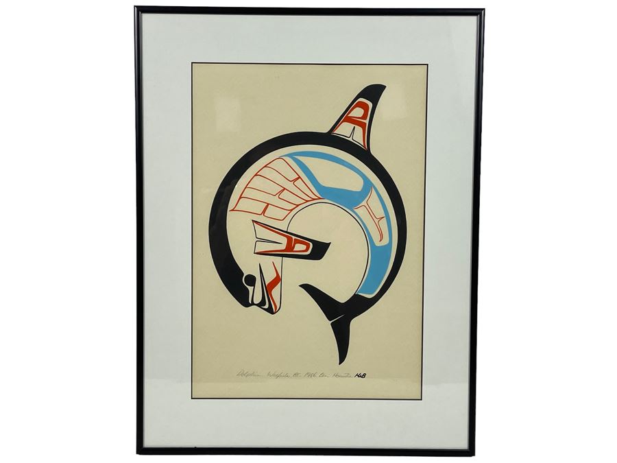 JUST ADDED - Vintage 1986 Ben Houstie BC Ink Drawing Of Dolphin Framed Frame Measures 13 X 17 [Photo 1]