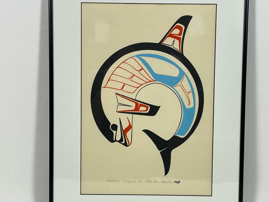 Vintage 1986 Ben Houstie BC Ink Drawing Of Dolphin Framed Frame Measures 13 X 17 [Photo 3]