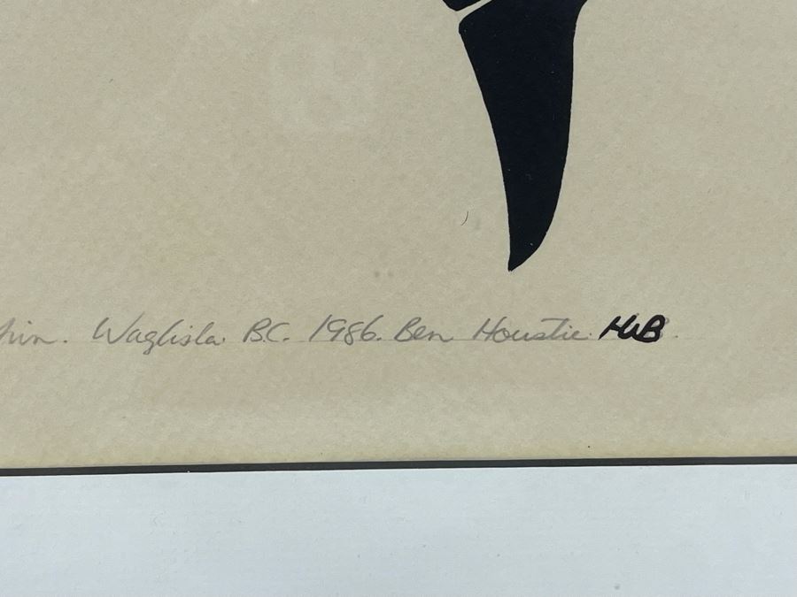Vintage 1986 Ben Houstie BC Ink Drawing Of Dolphin Framed Frame Measures 13 X 17 [Photo 7]