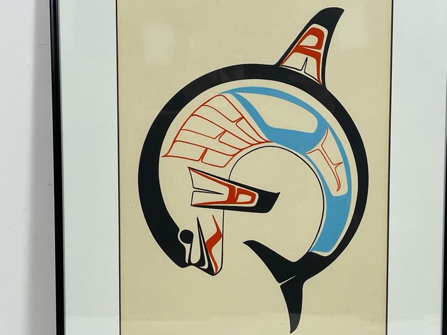 Vintage 1986 Ben Houstie BC Ink Drawing Of Dolphin Framed Frame Measures 13 X 17 [Photo 4]