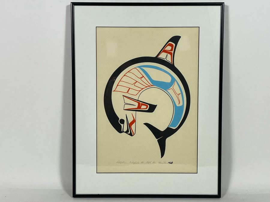 Vintage 1986 Ben Houstie BC Ink Drawing Of Dolphin Framed Frame Measures 13 X 17 [Photo 2]