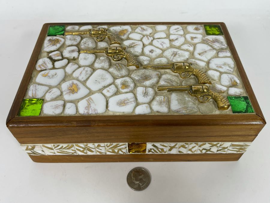 Vintage Handmade Box With Pistols On Top 9W X 6D X 3H [Photo 3]