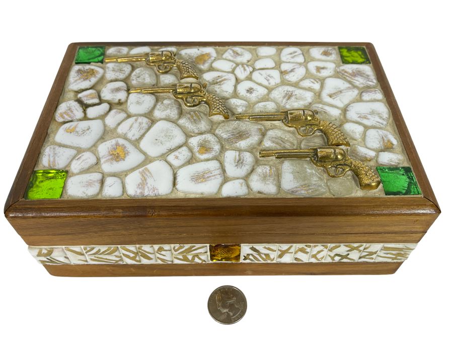 Vintage Handmade Box With Pistols On Top 9W X 6D X 3H