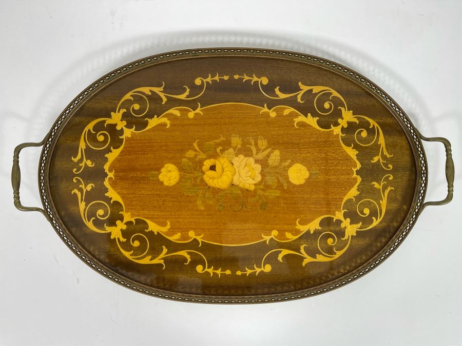 Italian Wooden Inlay Portable Serving Tray 20 X 12 [Photo 2]
