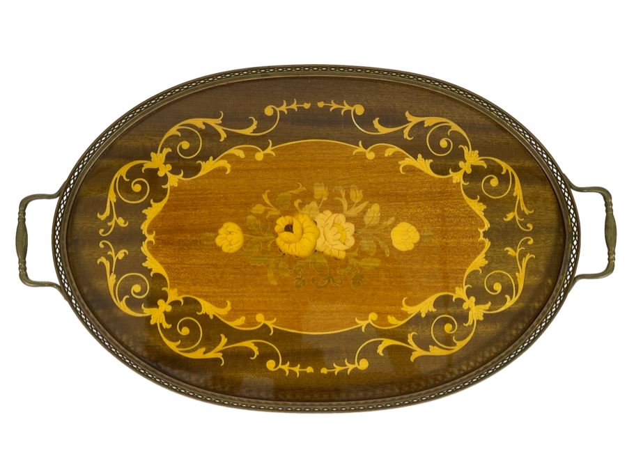 Italian Wooden Inlay Portable Serving Tray 20 X 12