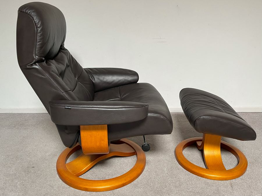 Fjords Leather Reclining Armchair With Matching Ottoman Norwegian [Photo 6]