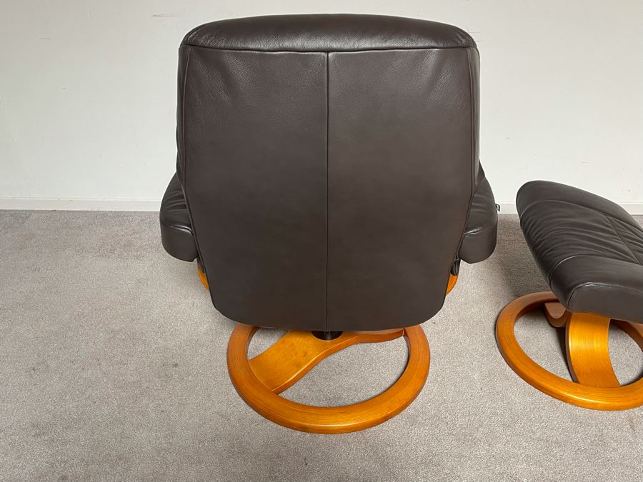 Fjords Leather Reclining Armchair With Matching Ottoman Norwegian [Photo 8]