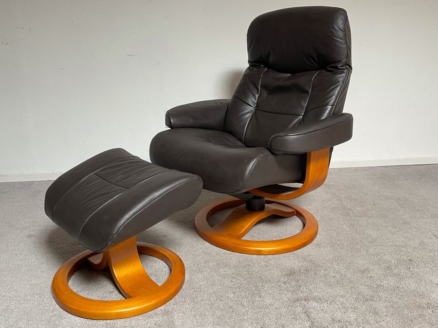 Fjords Leather Reclining Armchair With Matching Ottoman Norwegian [Photo 9]