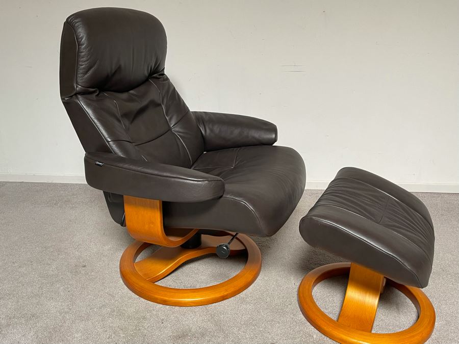 Fjords Leather Reclining Armchair With Matching Ottoman Norwegian [Photo 2]