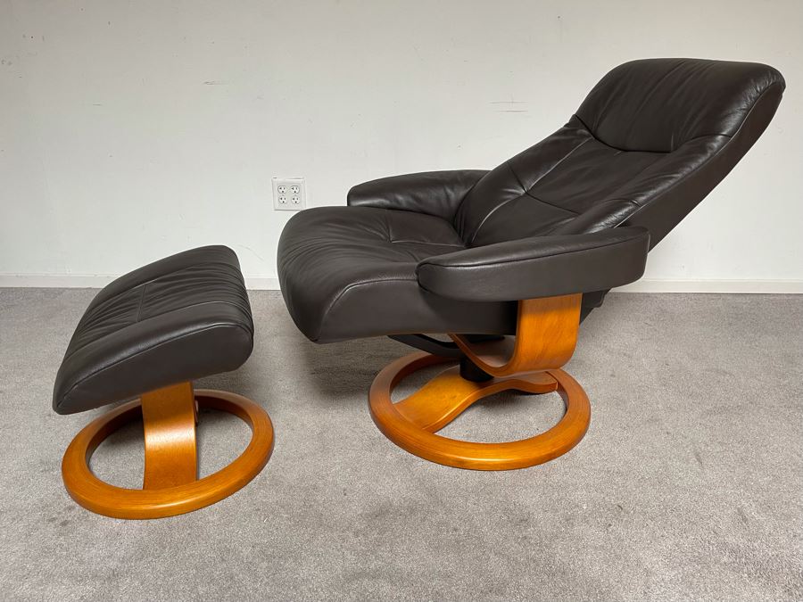 Fjords Leather Reclining Armchair With Matching Ottoman Norwegian [Photo 11]