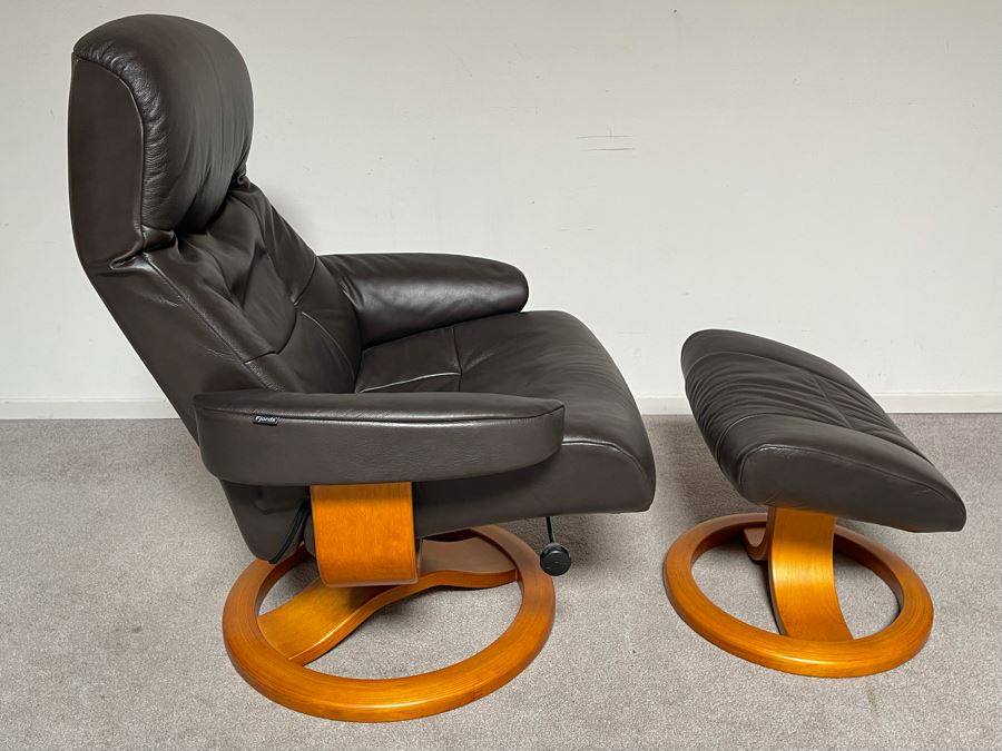 Fjords Leather Reclining Armchair With Matching Ottoman Norwegian [Photo 5]