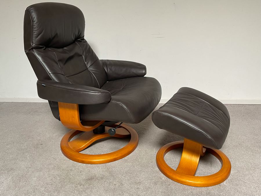 Fjords Leather Reclining Armchair With Matching Ottoman Norwegian [Photo 4]