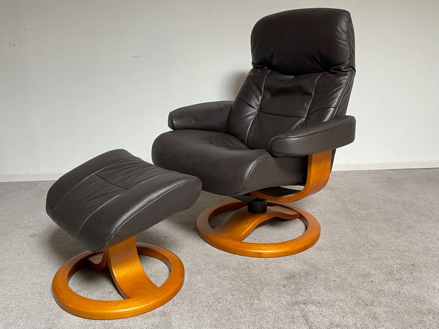 Fjords Leather Reclining Armchair With Matching Ottoman Norwegian [Photo 10]