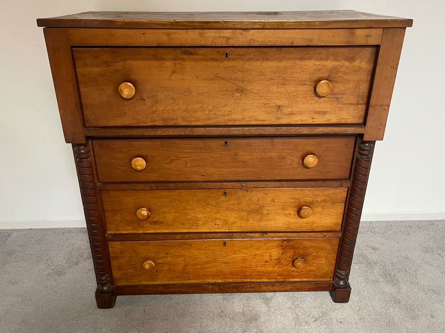 Antique Primitive Pine Wooden Chest Of Drawers Dresser 42W X 20D X 44H [Photo 3]