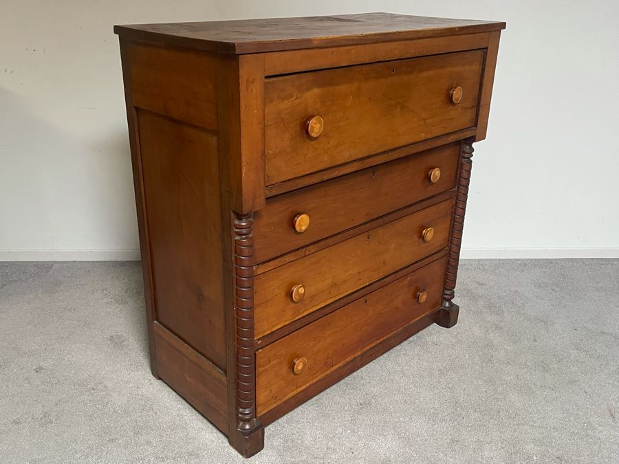 Antique Primitive Pine Wooden Chest Of Drawers Dresser 42W X 20D X 44H [Photo 10]