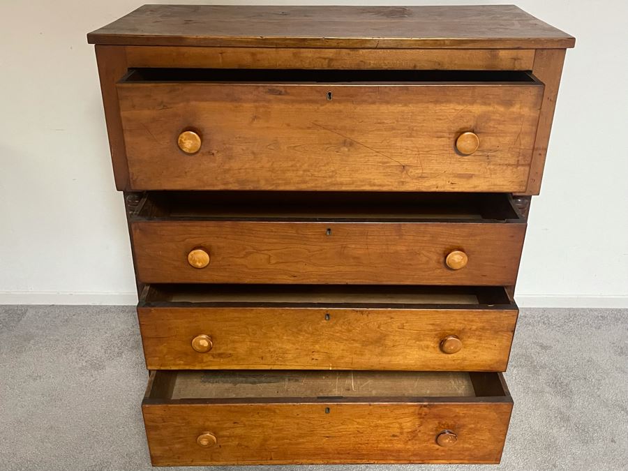 Antique Primitive Pine Wooden Chest Of Drawers Dresser 42W X 20D X 44H [Photo 8]