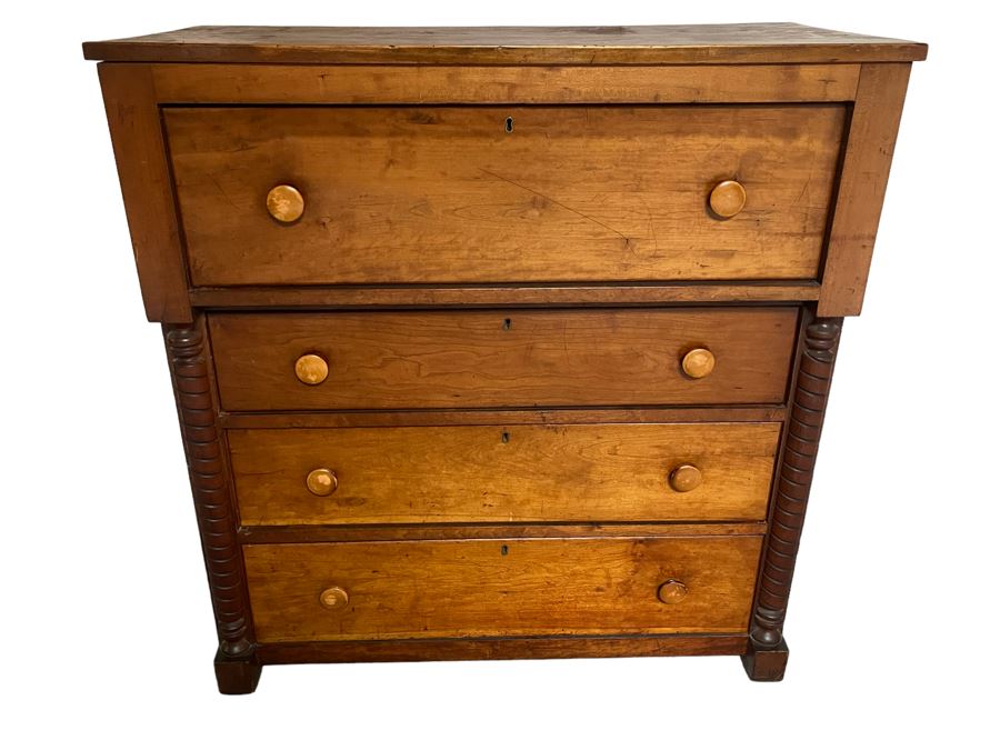 Antique Primitive Pine Wooden Chest Of Drawers Dresser 42W X 20D X 44H